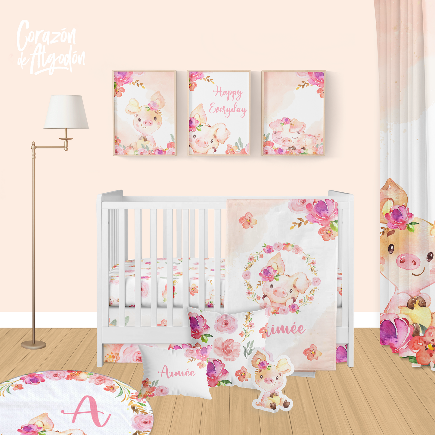 Girl Pig Crib Bedding Set