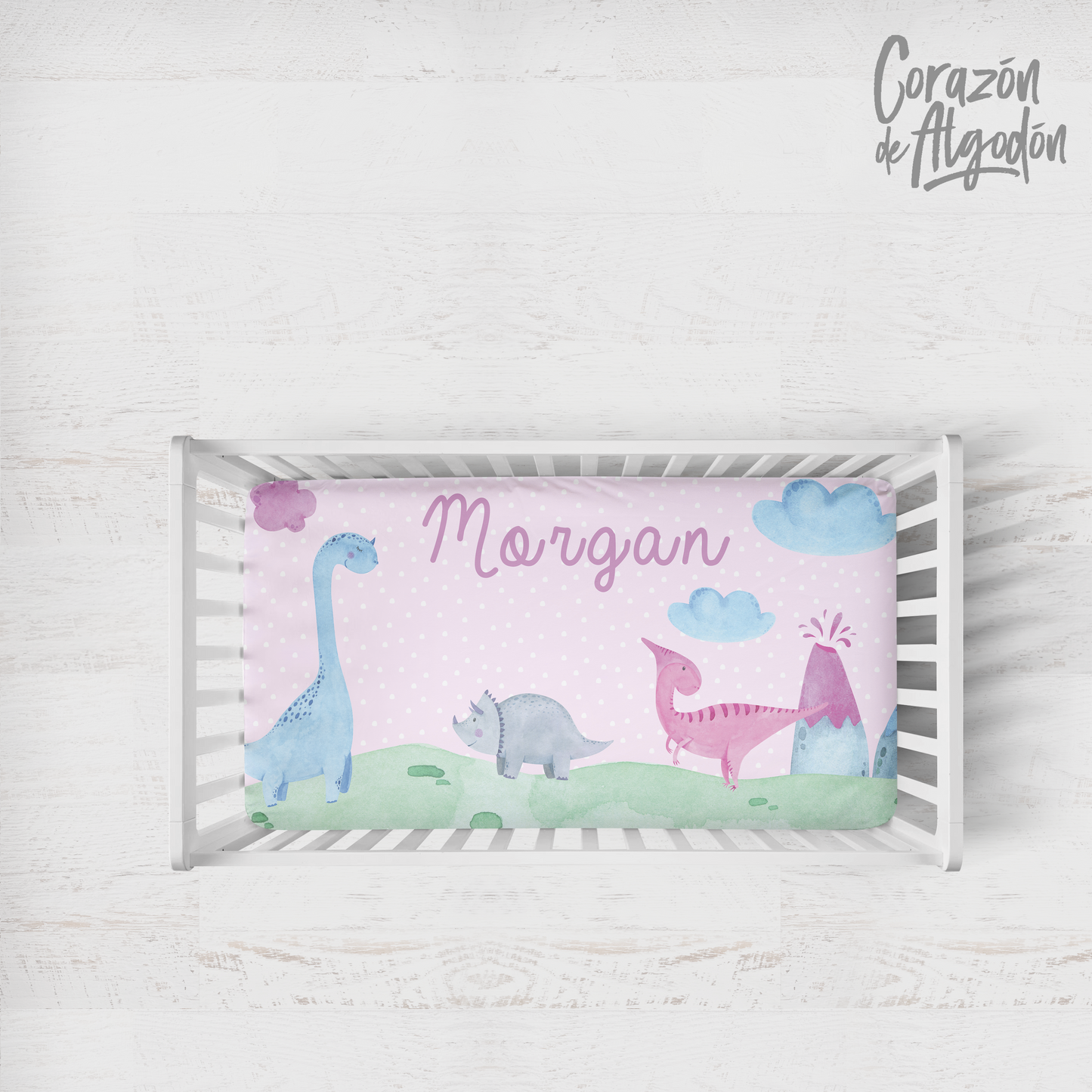 Pink Dinosaur Fitted sheet