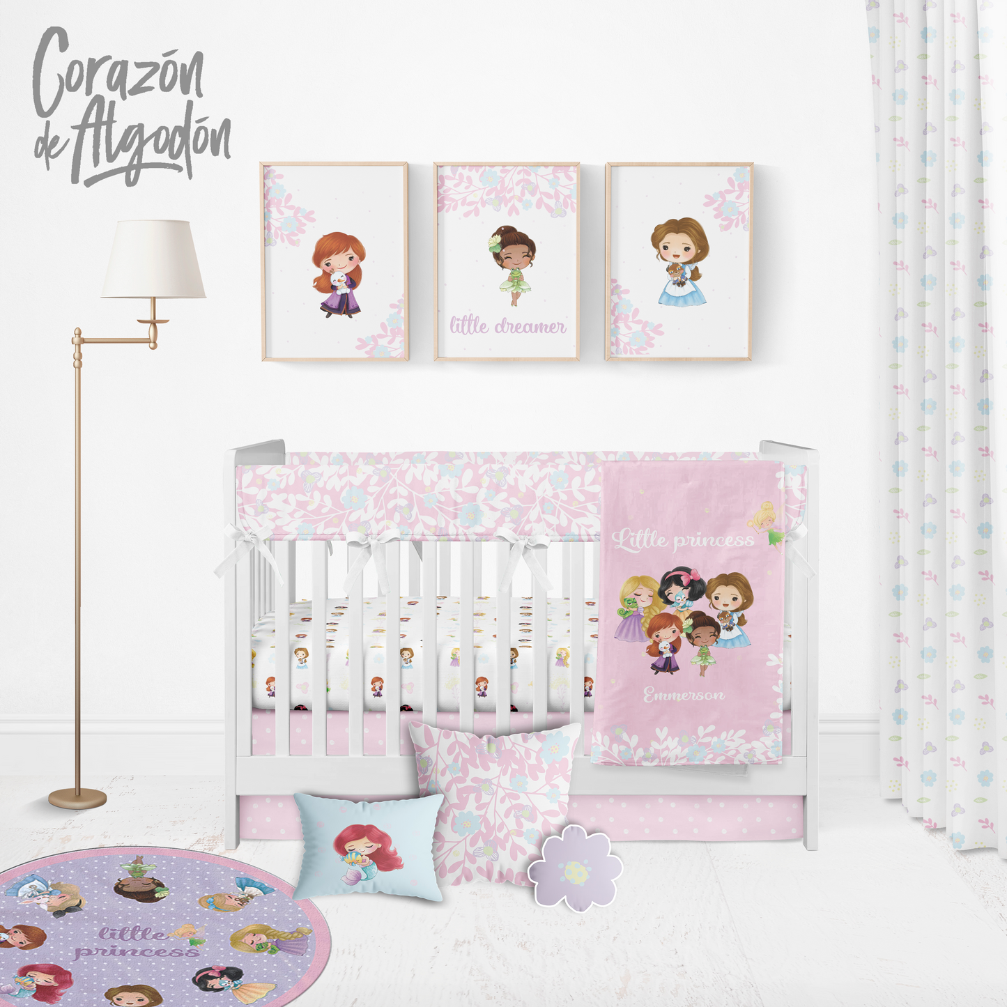 Princess and Flowers Crib Bedding Set