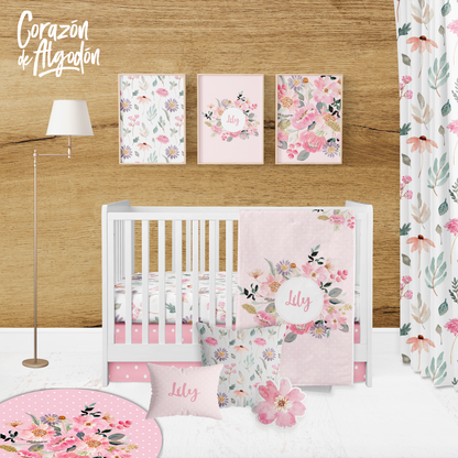 Pink Floral Mix Crib Bedding Set