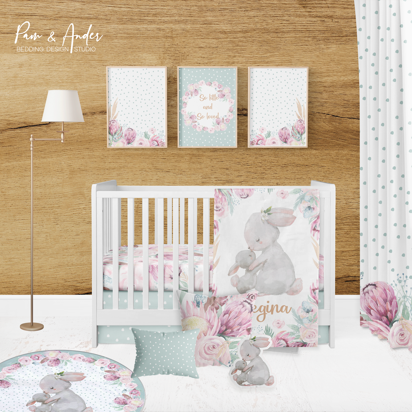 Floral Bunny Crib Bedding Set