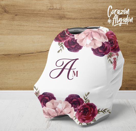 Burgundy Flowers Baby Cover