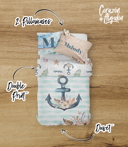 Floral anchor bedding set