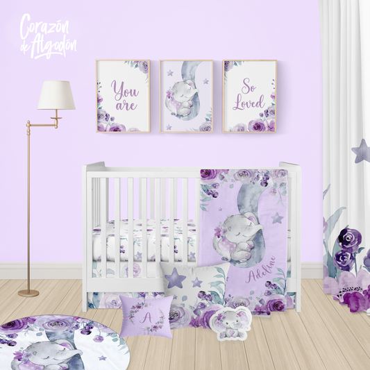 Purple Elephant Crib Bedding Set