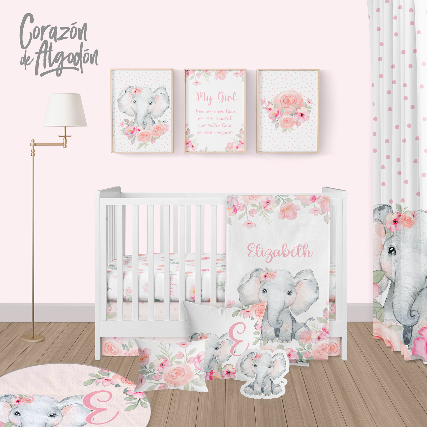 Floral Elephant Crib Bedding Set