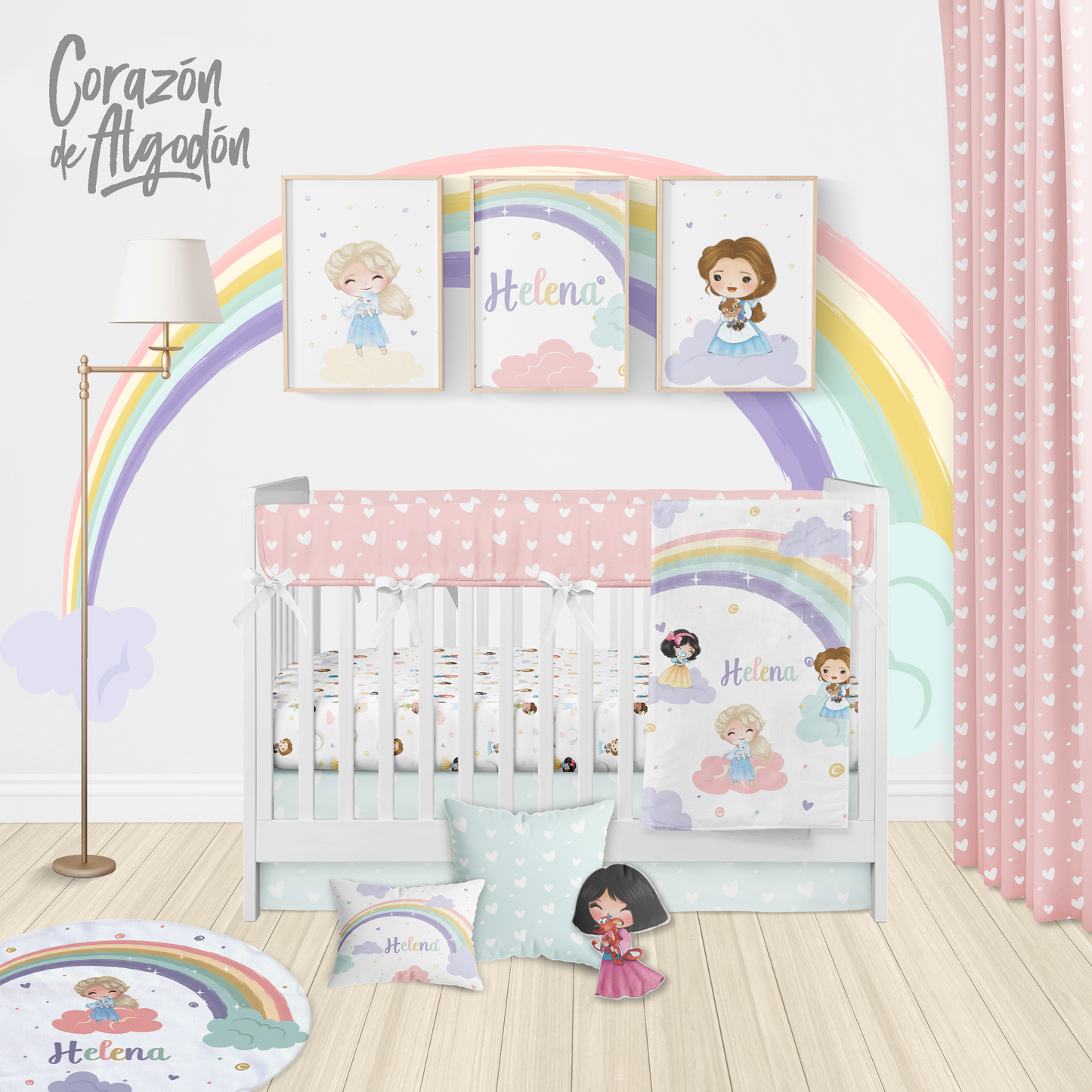 Princess and Rainbows Crib Bedding Set