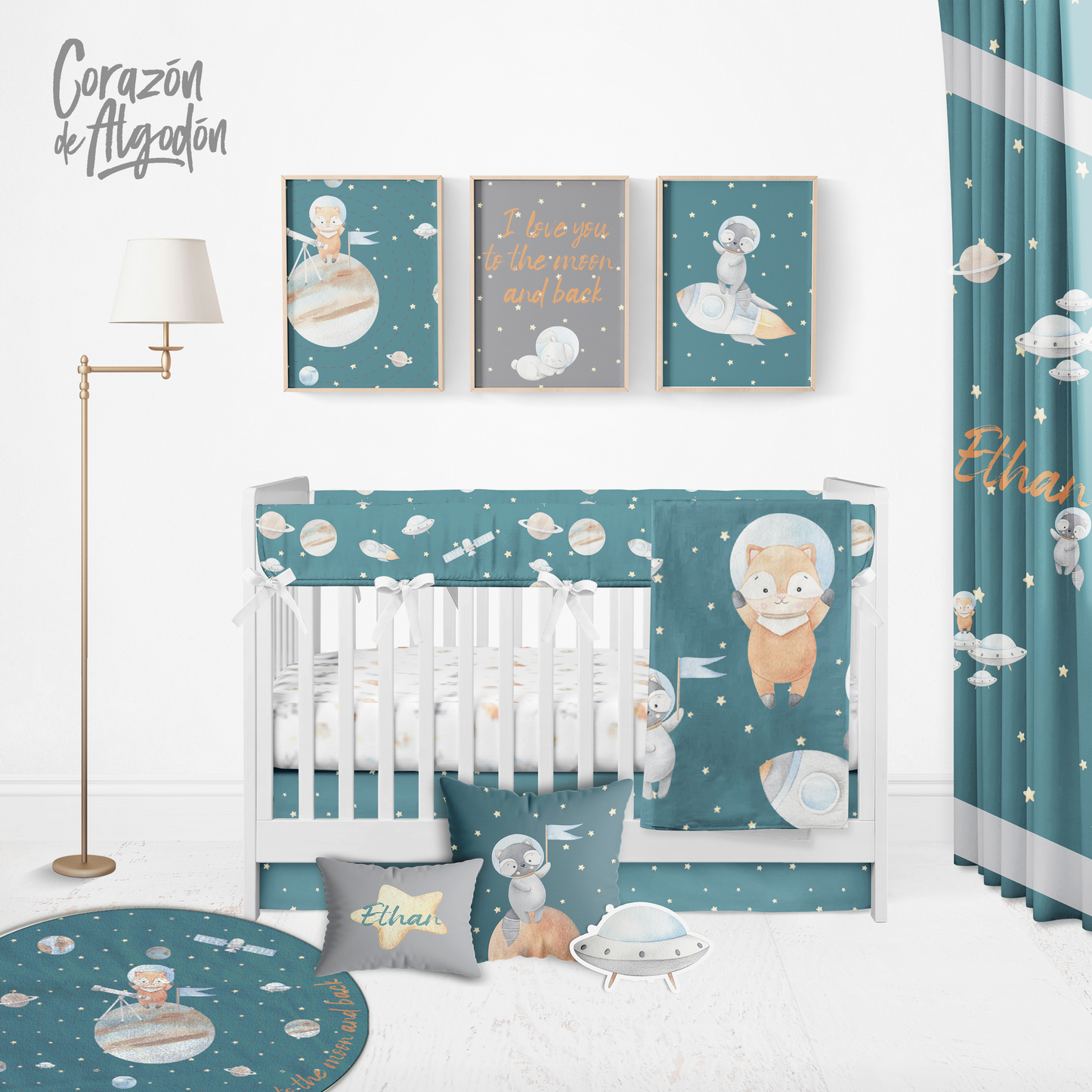 Astronaut Animals Crib Bedding Set