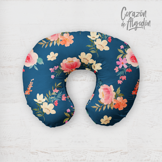 Blue Navy Floral Nursing Pillow Cover