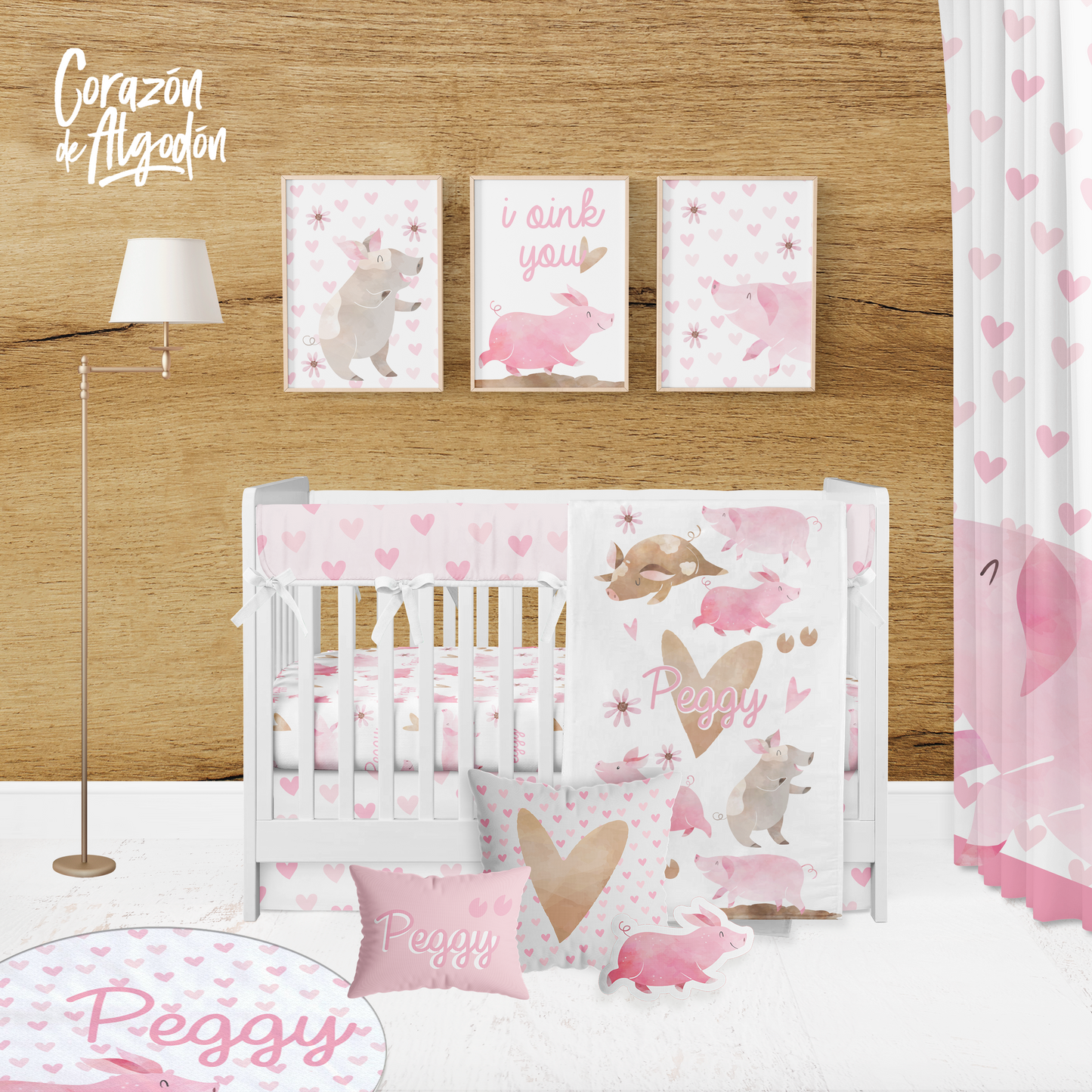 Heart Pigs Crib Bedding Set