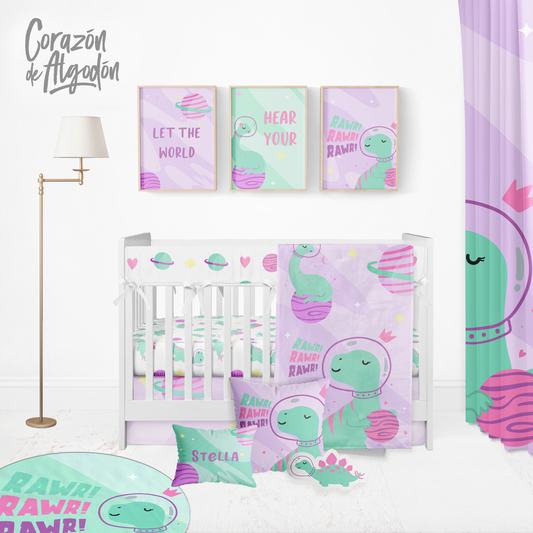 Girl Astronaut Dino Crib Bedding Set