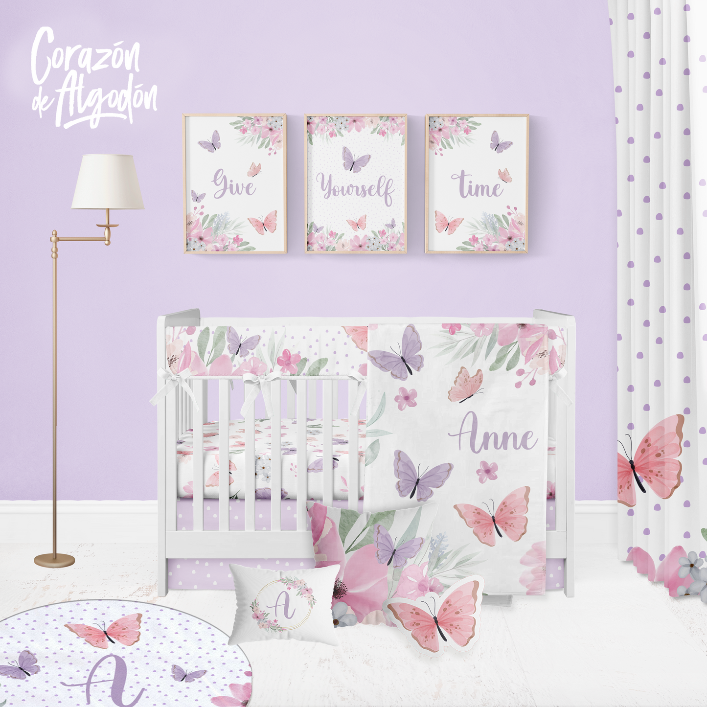 Purple Butterfly Crib Bedding Set