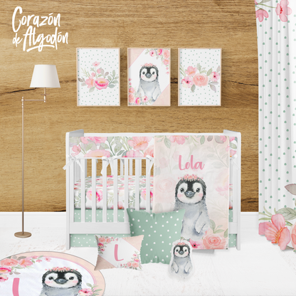 Penguin Girl Crib Bedding Set