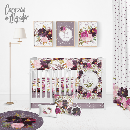 Mauve Flowers Crib Bedding Set