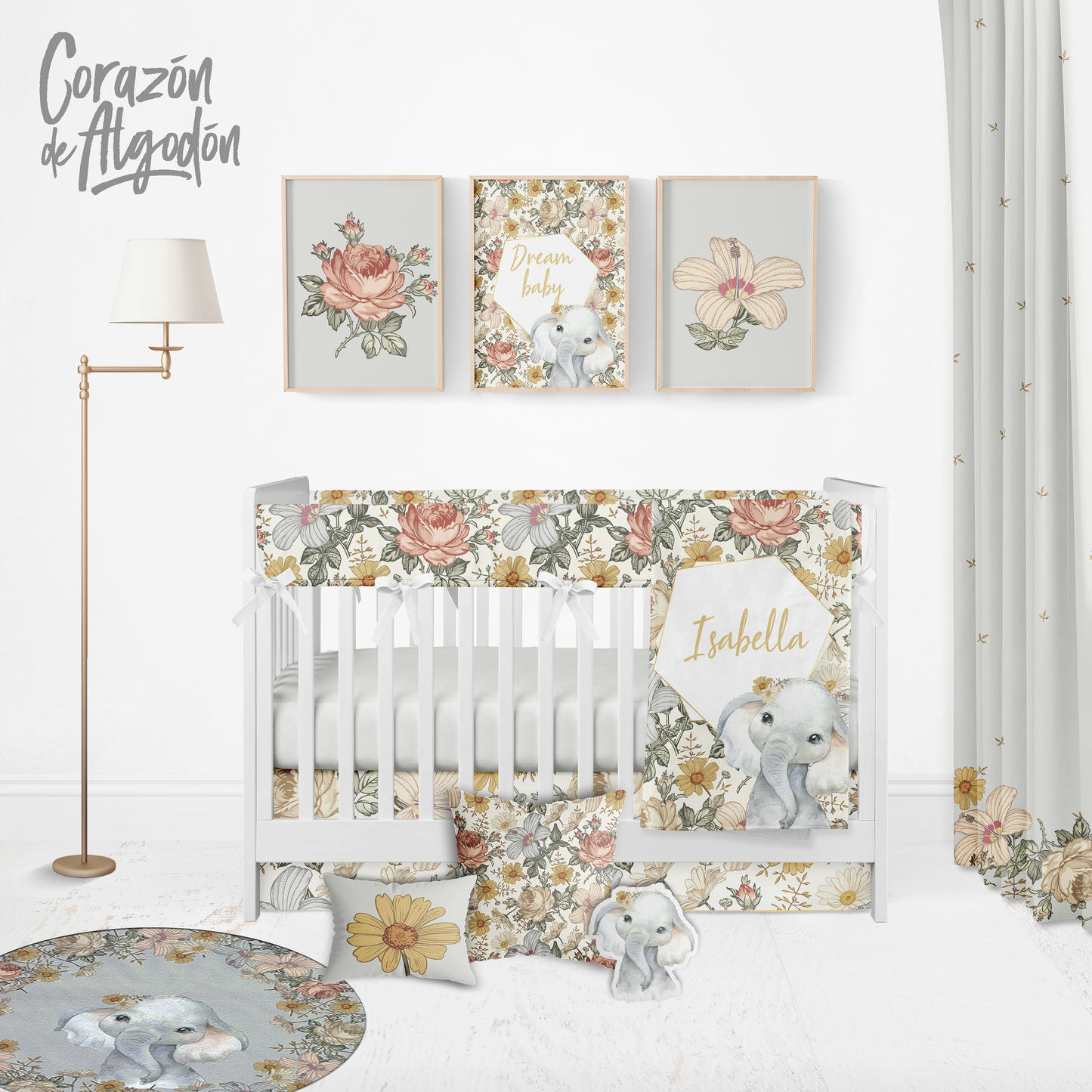 Vintage Elephant Crib Bedding Set