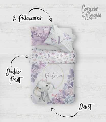 Lilac Elephant Bedding set