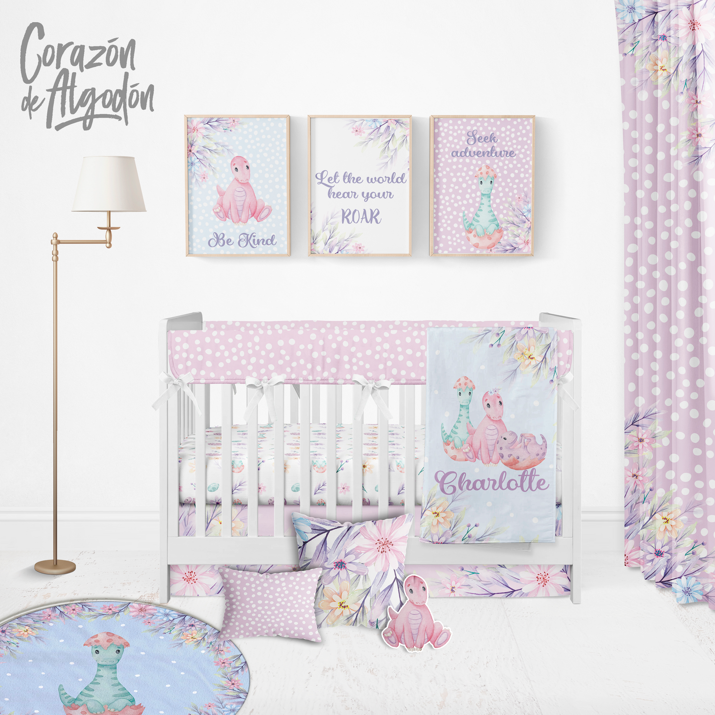 Girl Dinosaur Crib Bedding Set