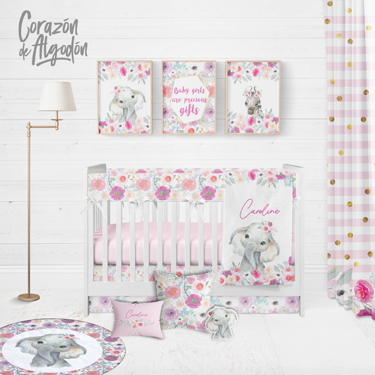 Pink Elephant Crib Bedding Set